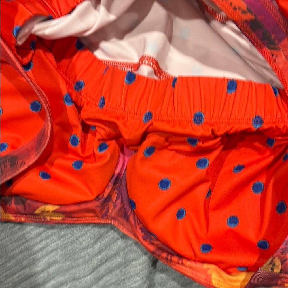 The North Face Orange Blue Polka Dot Tankini Swim Top Cross‎ Back Shelf Bra - Picture 5 of 8
